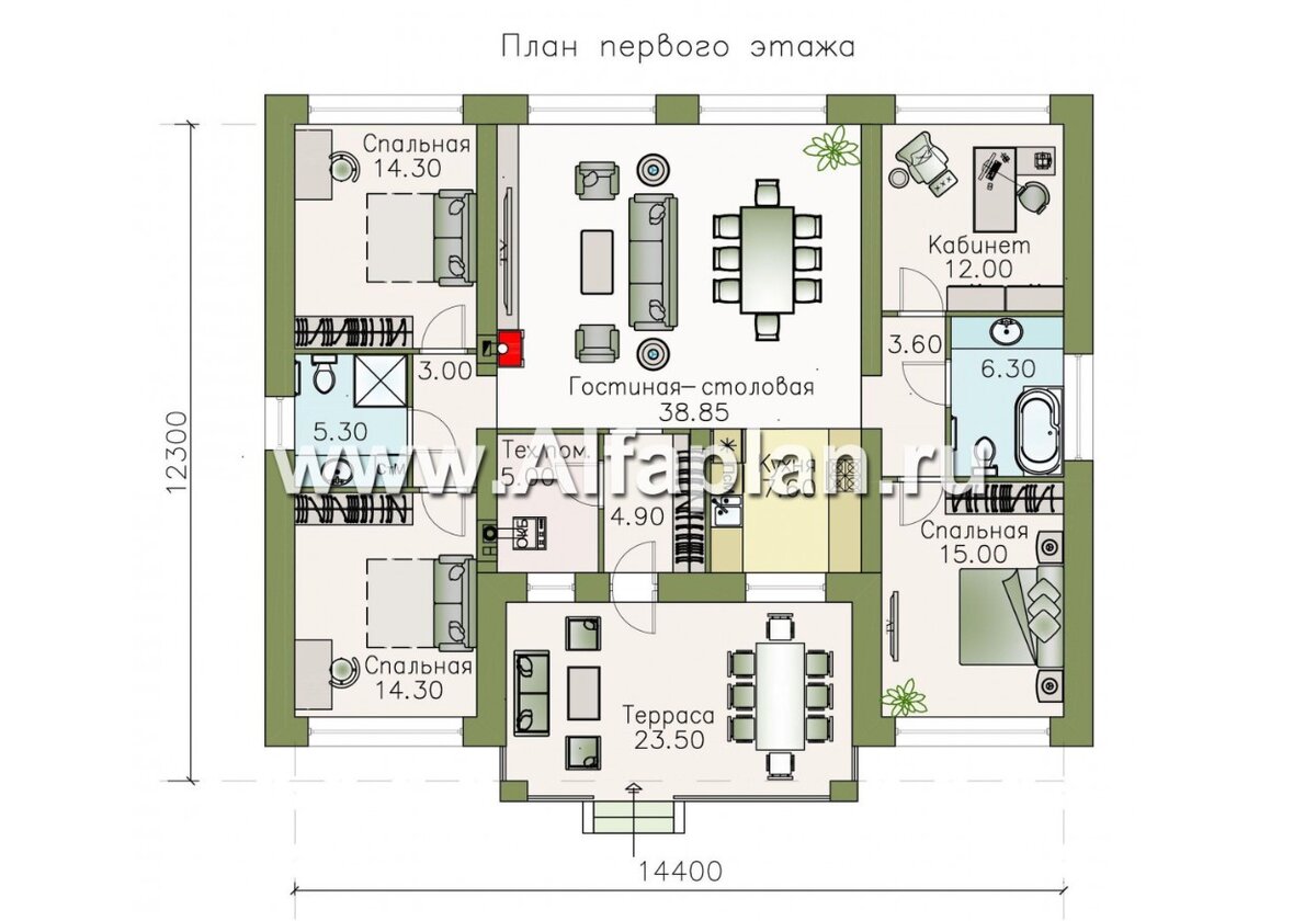 Новинка - проект одноэтажного дома с 4 спальнями 