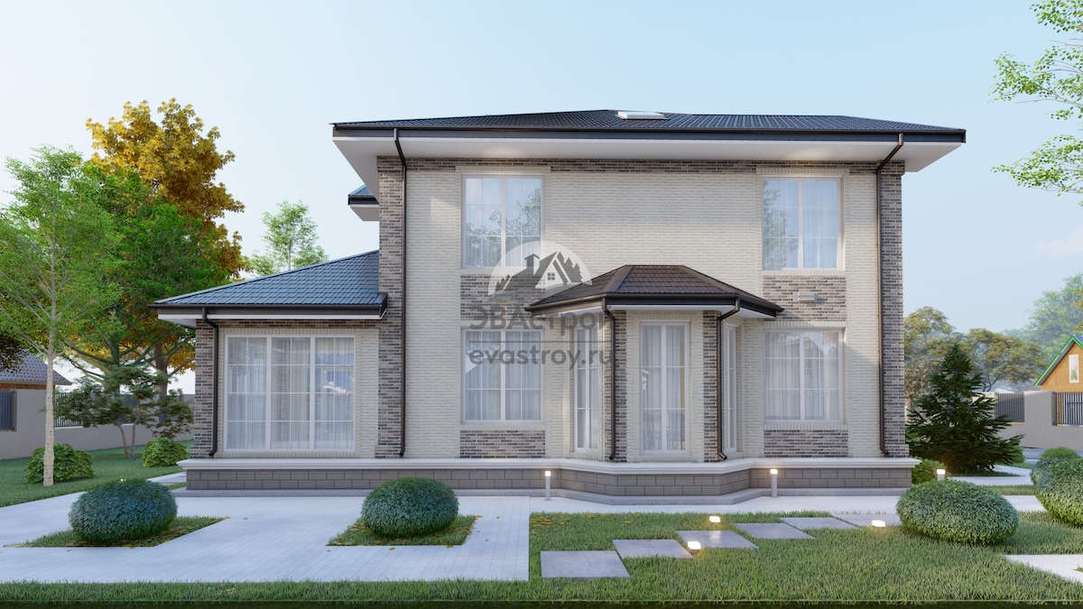 Проект двухэтажного жилого дома  245 м2 с балконом, террасой и крыльцом - 107-95