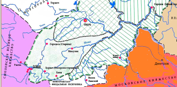 Городок на реке Сестре на клине Тверских земель