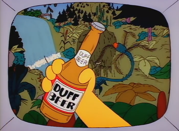 "Безработный? Без заработка? Трезвый? Сидишь дома весь день. Но сейчас время Duff! Пиво Duff – с ним день пролетит незаметно" //Симпсоны (The Simpsons), s01e03 © 20th Century Fox Film Corporation 