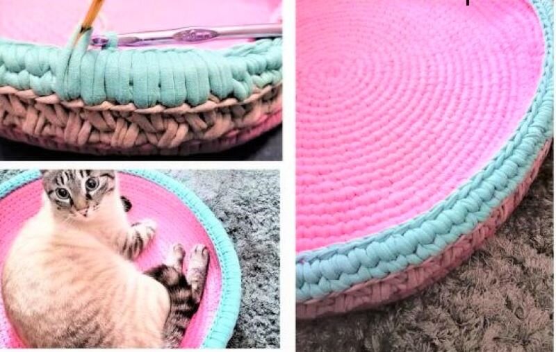 Лежанка для кота из трикотажной пряжи
