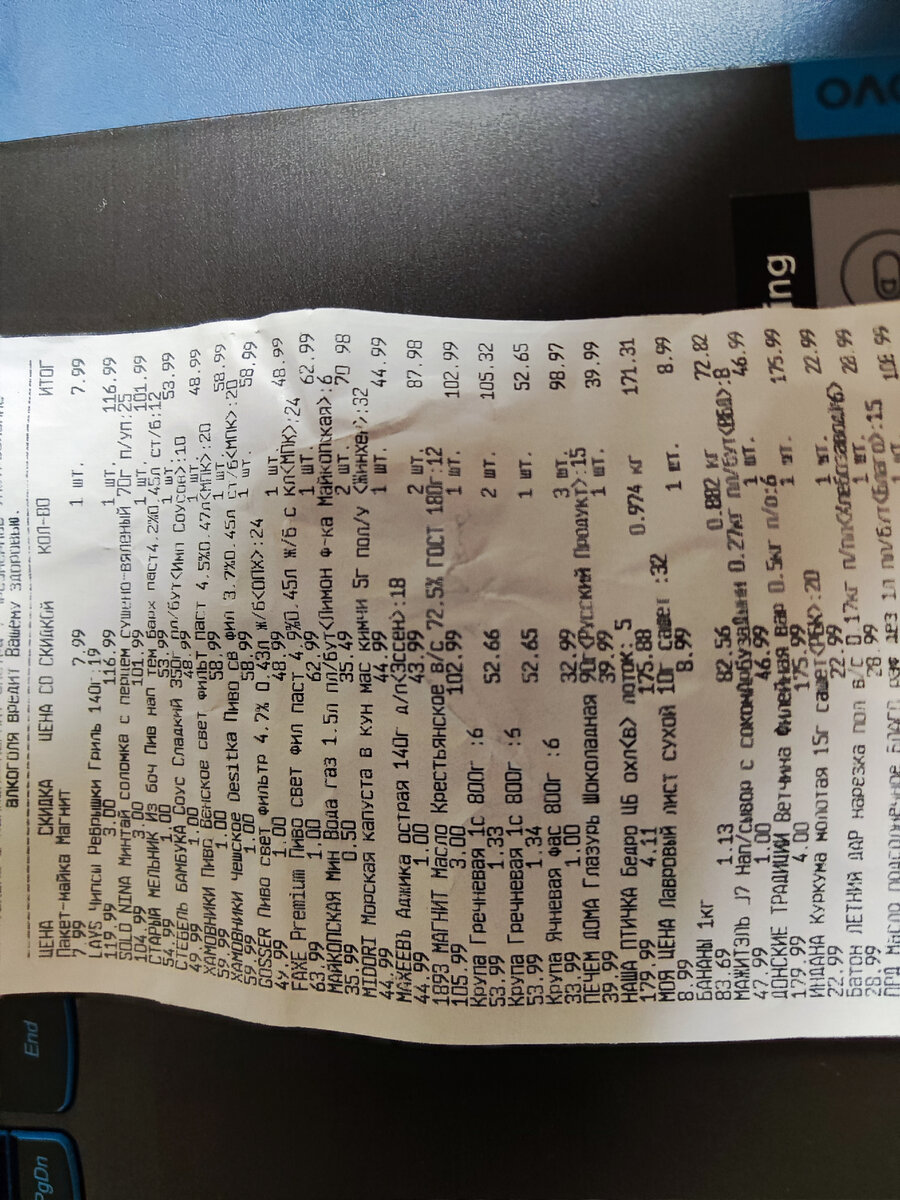 Полный чек из магазина Магнит