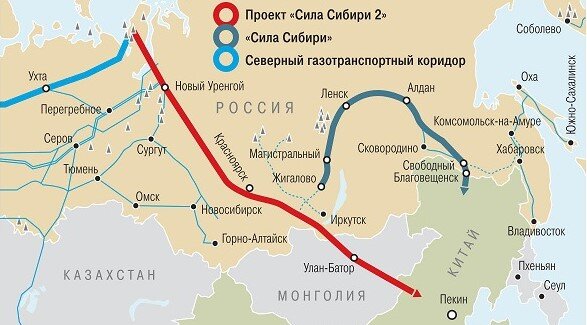 Предполагаемый маршрут газопровода РФ–Монголия–КНР