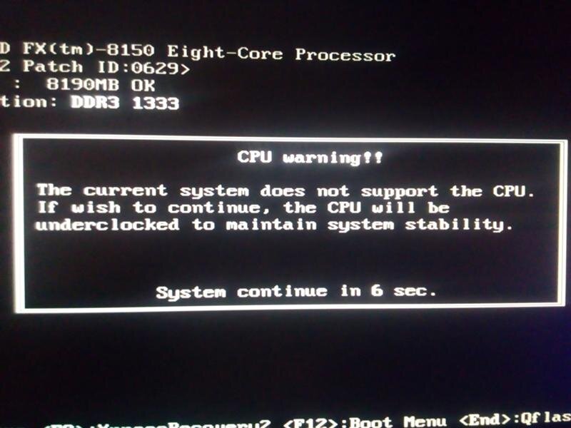 The current system does not support the CPU. If wish to continue, the CPU will be underclocked to maintain system stability.