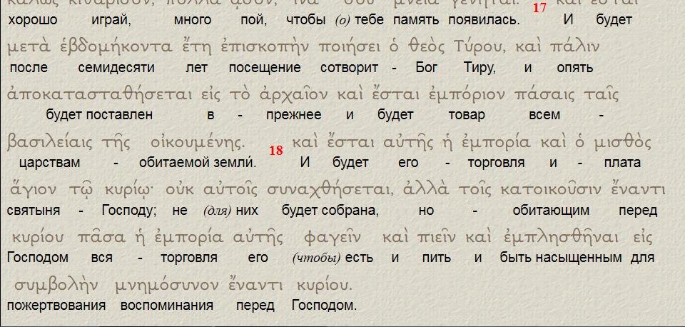 Септуагинта. Исаия. 23 глава. Подстрочник 