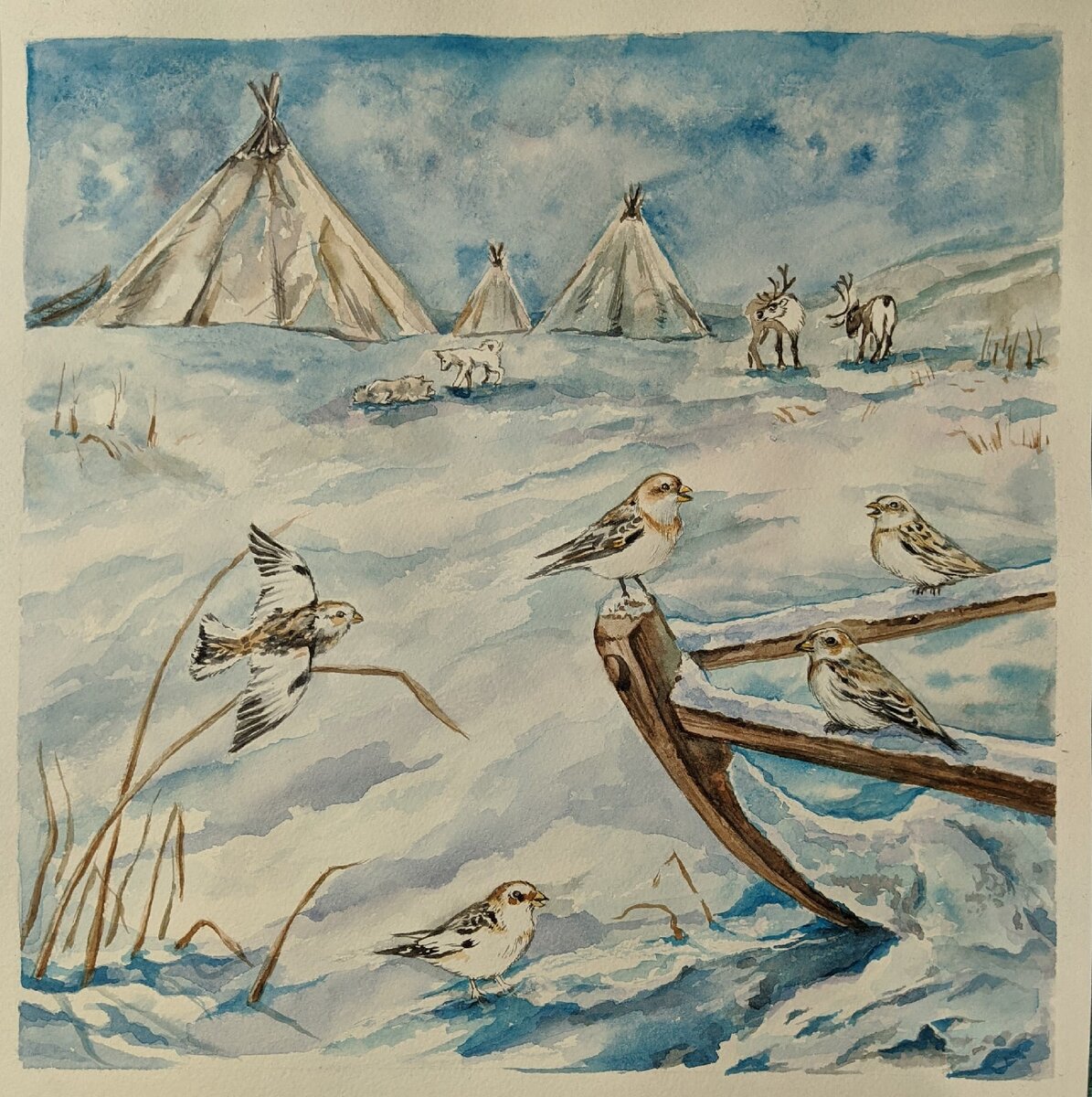 Художник Юлия Мальцева "тундровые воробьи"