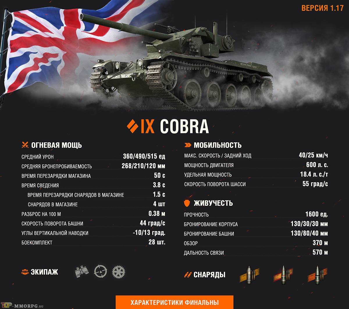  Уже 8 июня в World of Tanks запустят VIII сезон Боевого пропуска, собрав достаточно жетонов можно приобрести средний танк Британии Cobra IX уровня. В свежей статье показали его финальные параметры.-2