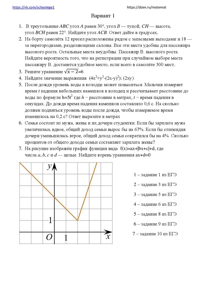 Варианты ЕГЭ математика профиль для 10 класс для проверки знаний ...