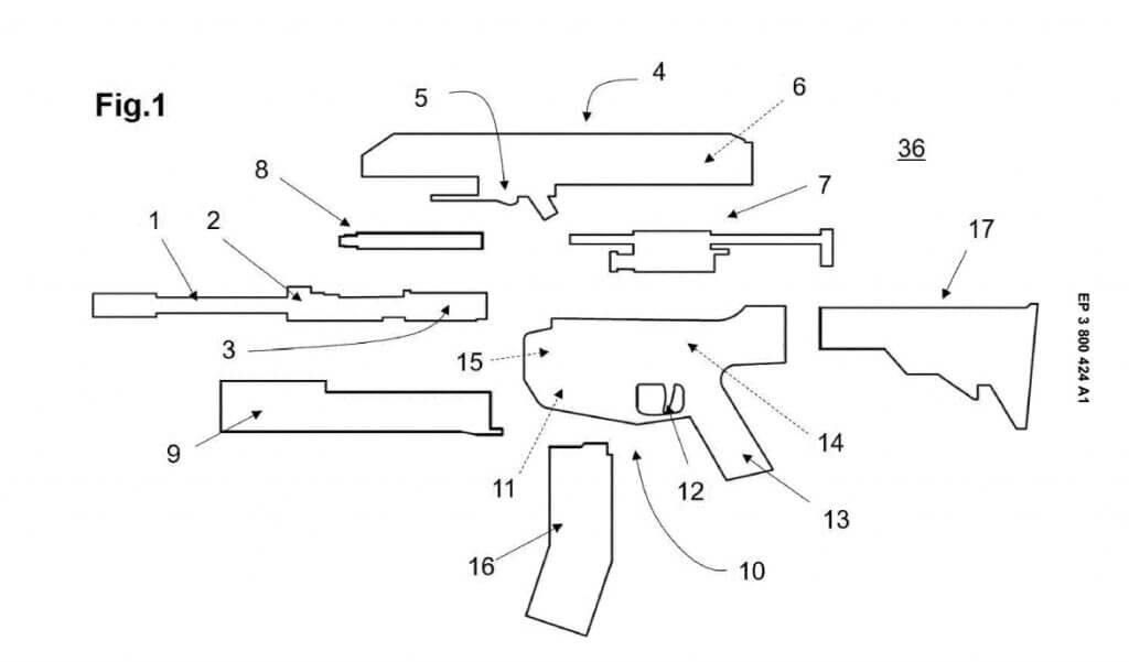 Компоновочное решение винтовки Glock из патентной документации, опубликованной в 2021 году