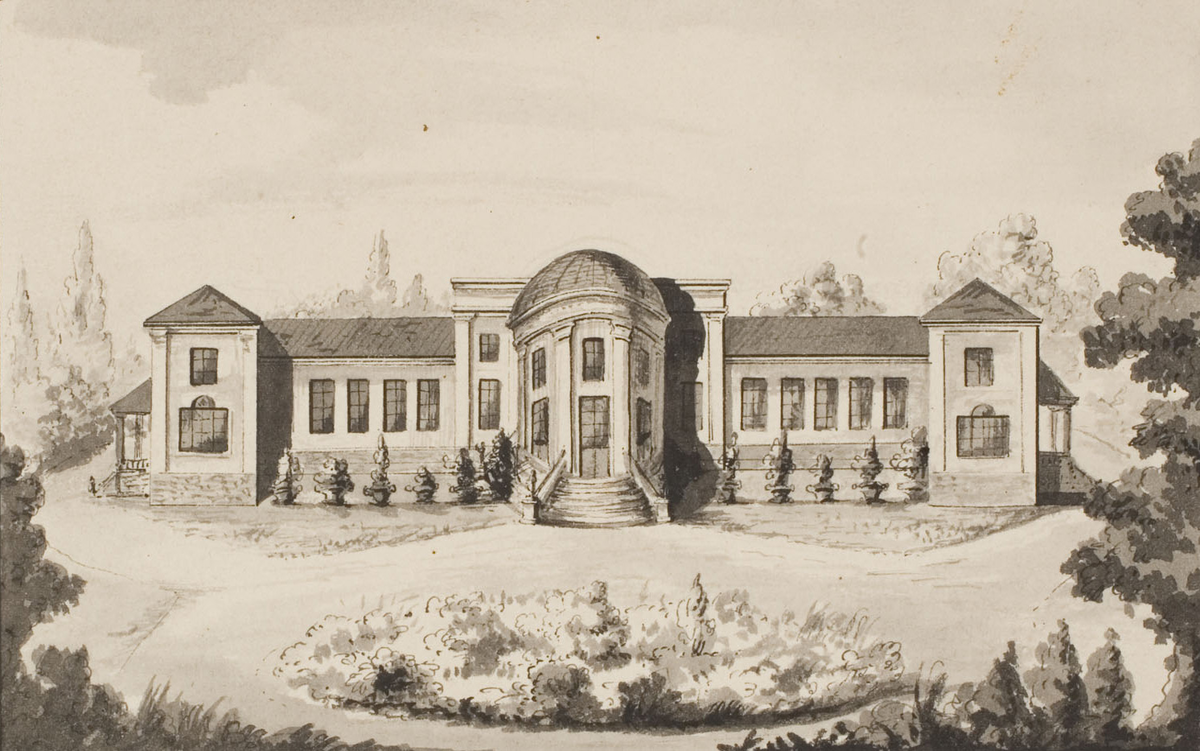 Парковый фасад дворца в Логойске, картина Марцели Янушевича, 1850 год.