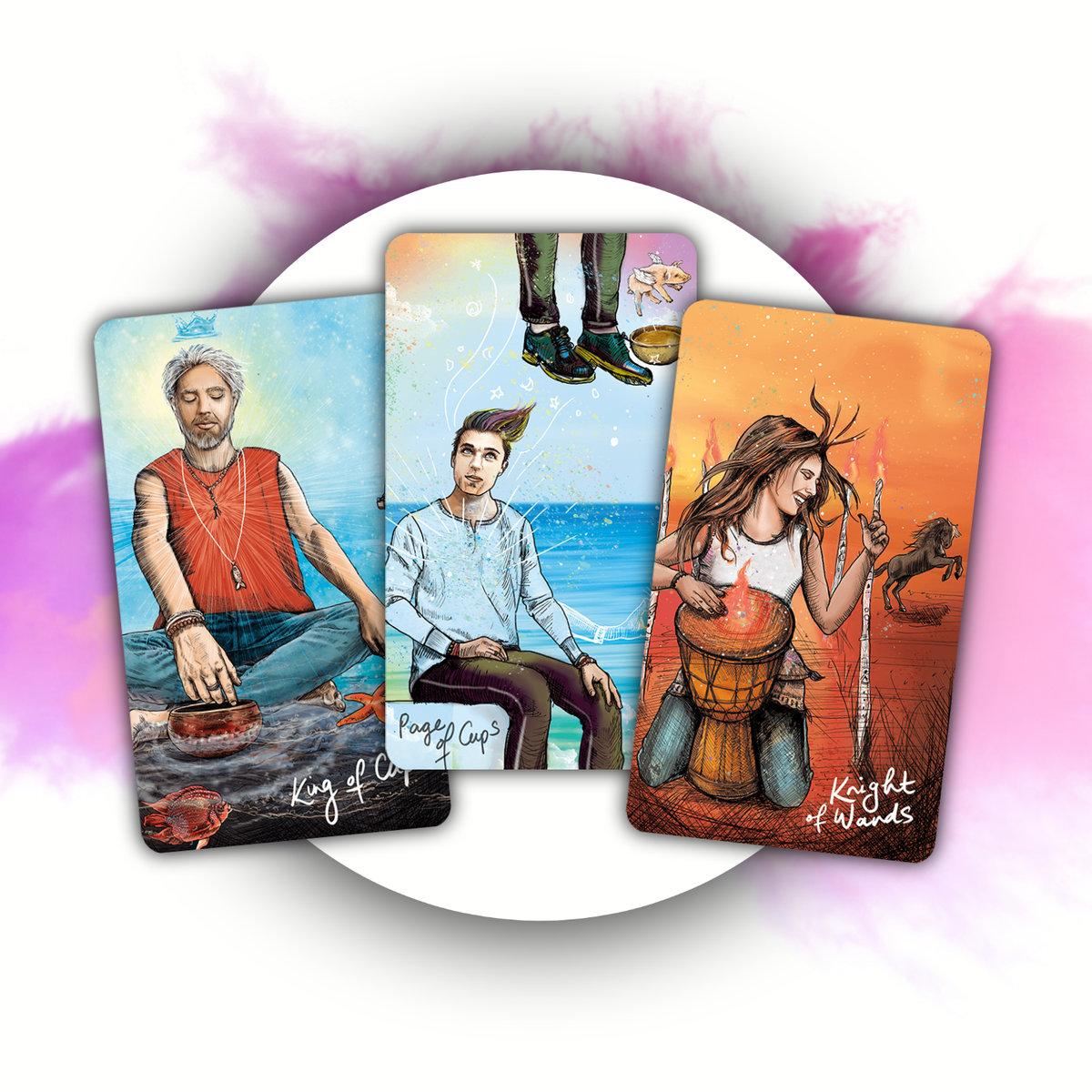 Король Кубков. Паж Кубков. Рыцарь Жезлов