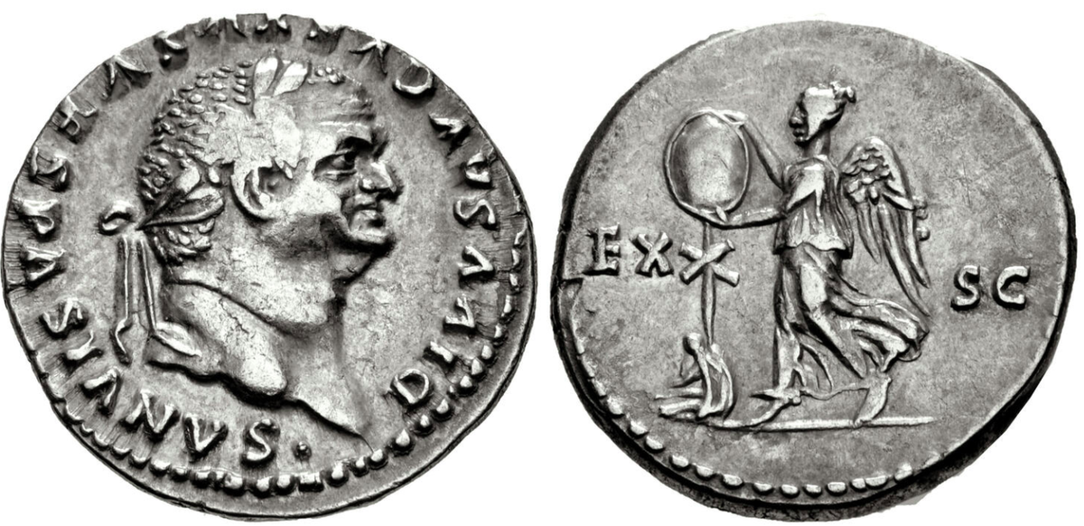 Денарий c изображением Веспасиана