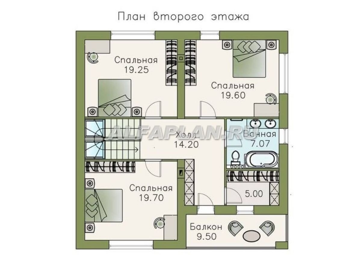 Мансардный дом с 4 одинаковыми спальнями, проект «Заря» 602А, 178 м2 |  Популярные проекты домов Альфаплан | Дзен