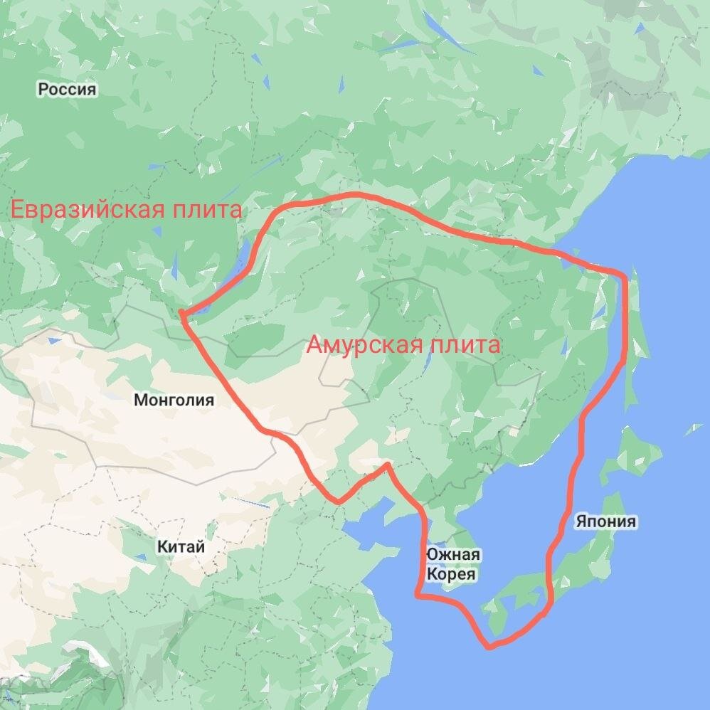Приблизительное схематичное изображение Амурской тектонической плиты