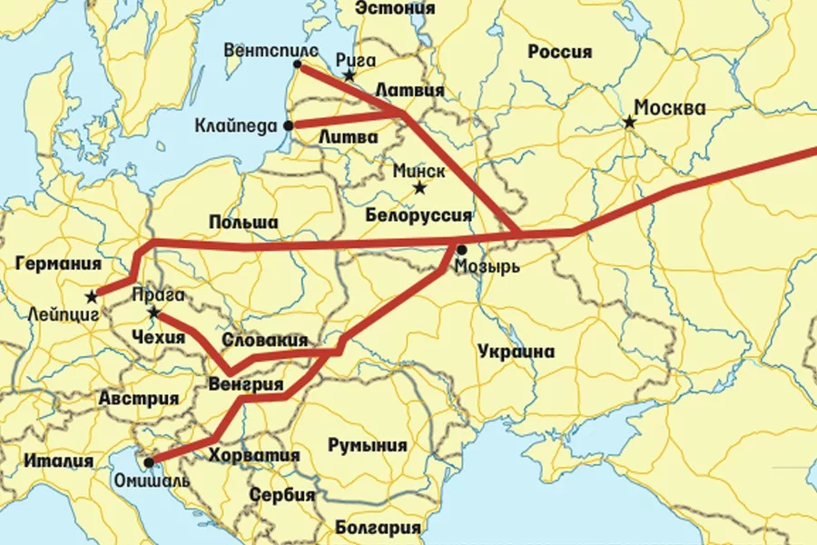 Карта нефтепровода дружба в европу