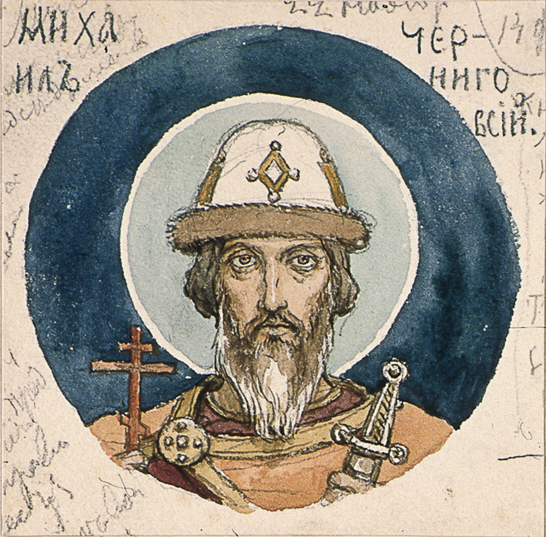 Святой князь Михаил Черниговский. Эскиз росписи Владимирского Собора в городе Киеве кисти художника В. М. Васнецова. 1890-е годы.