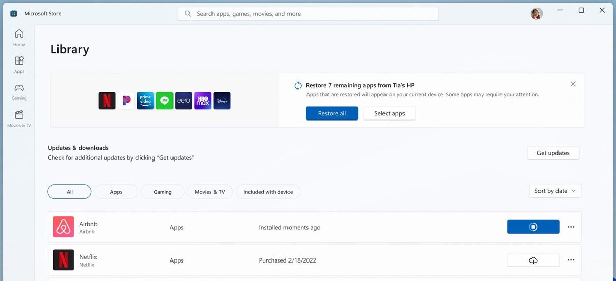 Функция восстановления приложений в Microsoft Store