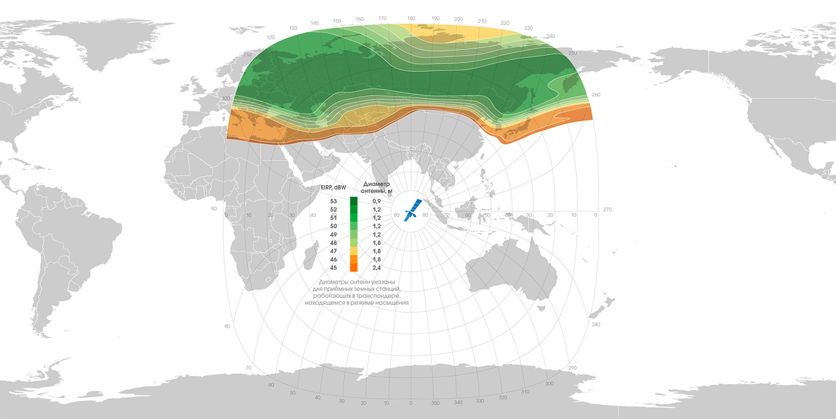 Карта покрытия спутника ямал 601