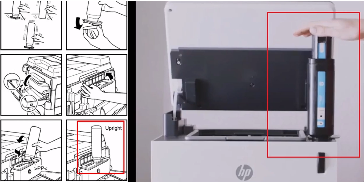 Фото 6. Слева одна из страниц руководства пользователя к аналоговому аппарату Konica Minolta Copier 2223 выпуска 1997 года, а справа кадр из свежего промо-ролика HP
