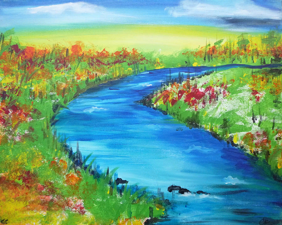 Рисование реки. Краски природы. Река для детей. Пейзаж с рекой рисунок. Рисунок пейзаж большой мир
