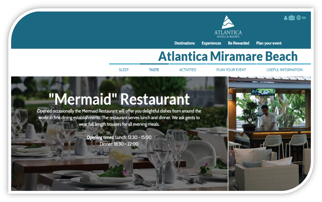 Фото с сайта отеля с описанием доступных гостям ресторанов и правил их посещения)