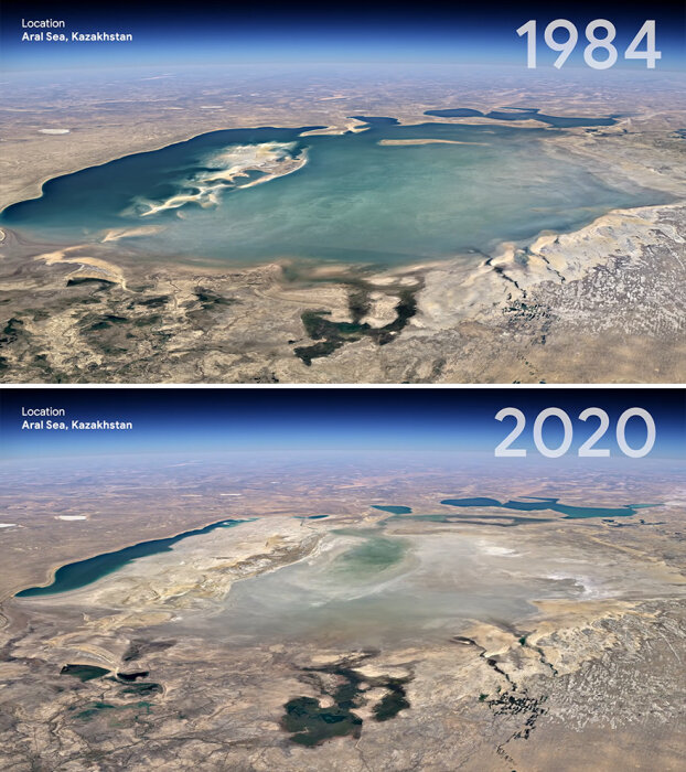 Аральское море существенно уменьшилось и продолжает уменьшаться.