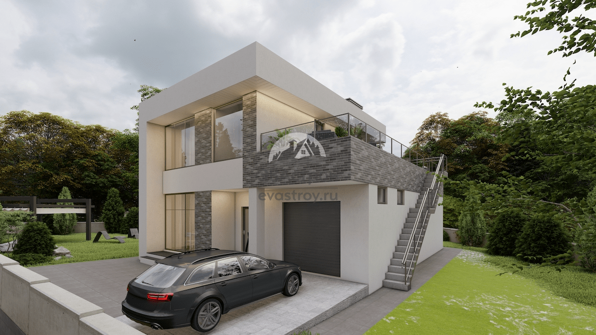 Проект двухэтажного дома 194 м2 с эксплуатируемой кровлей. - 107-52