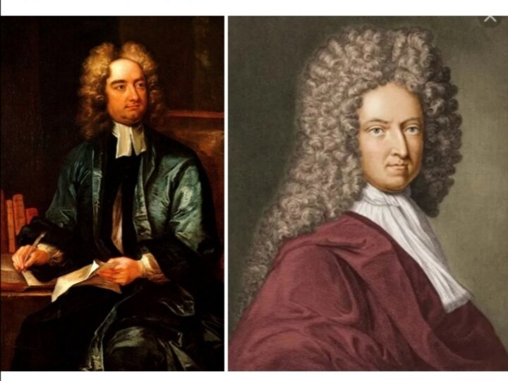 Слева Джонатан Свифт, справа Даниэль Дефо, коллаж автора.