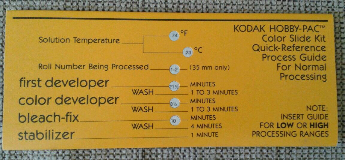   Определение длительности проявки в калькуляторе набора «Kodak Hobby-Pac»  