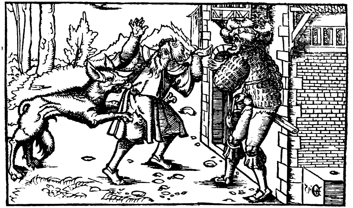 Средневековая гравюра с нападением оборотня