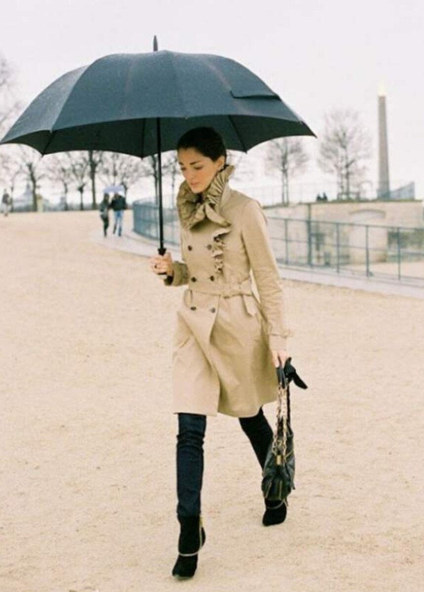 Девушка в пальто с зонтом