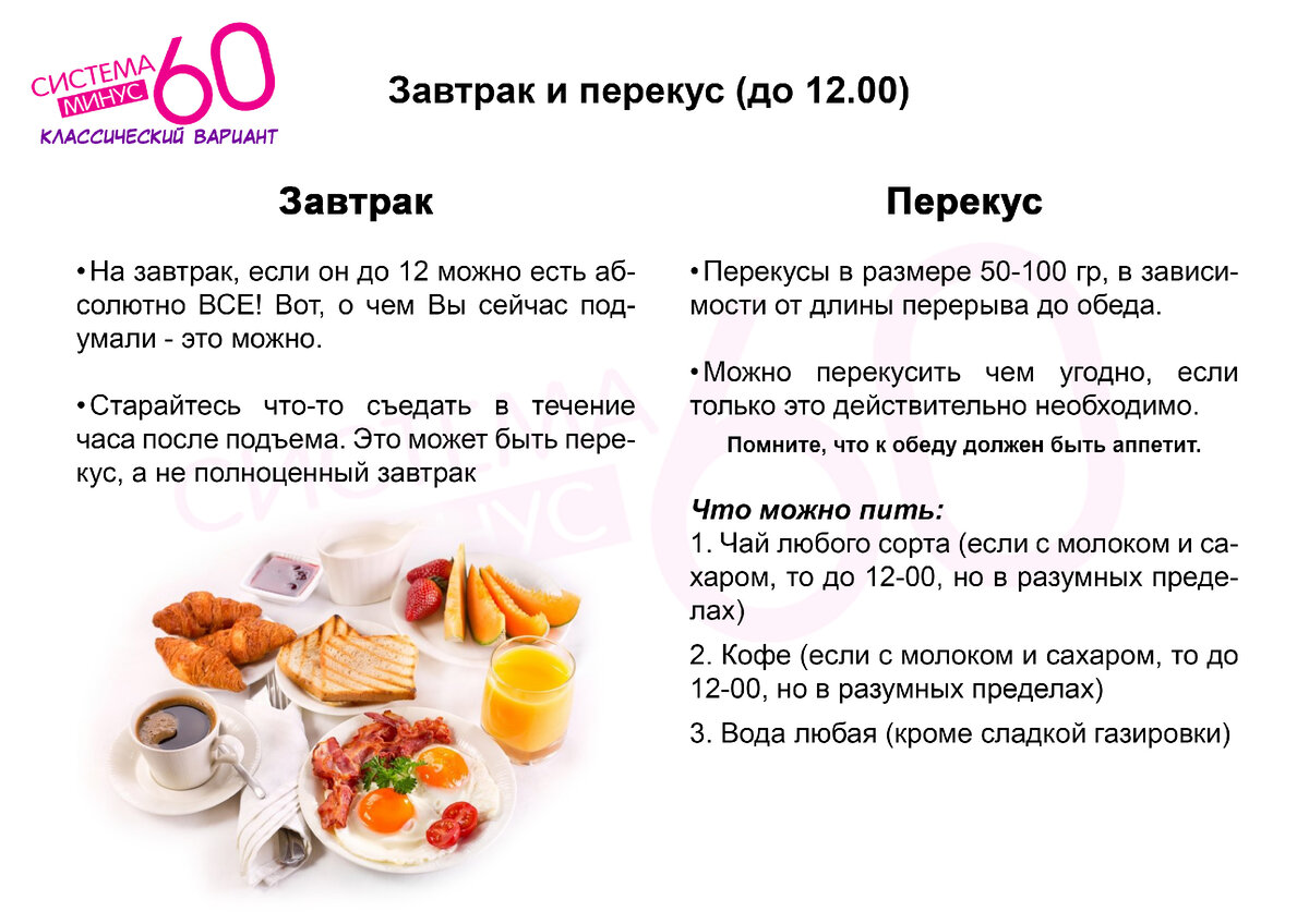 Завтрак по Системе Минус 60