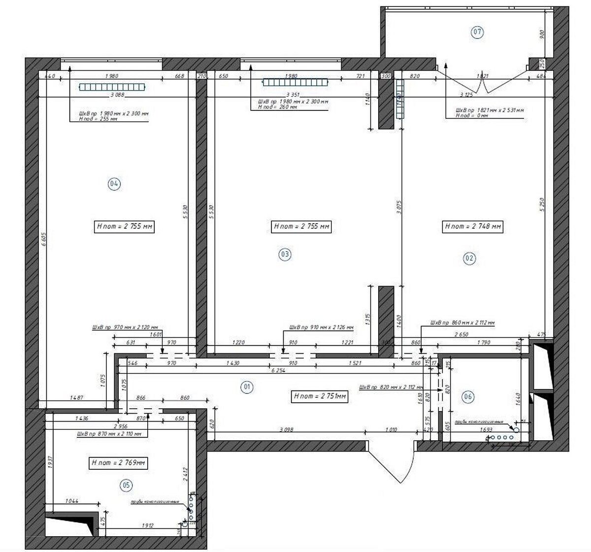 До перепланировки.