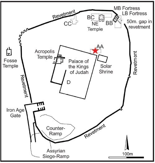     План археологического памятника Тель-Лахиш. Место обнаружения гребня помечено звездочкой Daniel Vainstub et al. / Jerusalem Journal of Archaeology, 2022