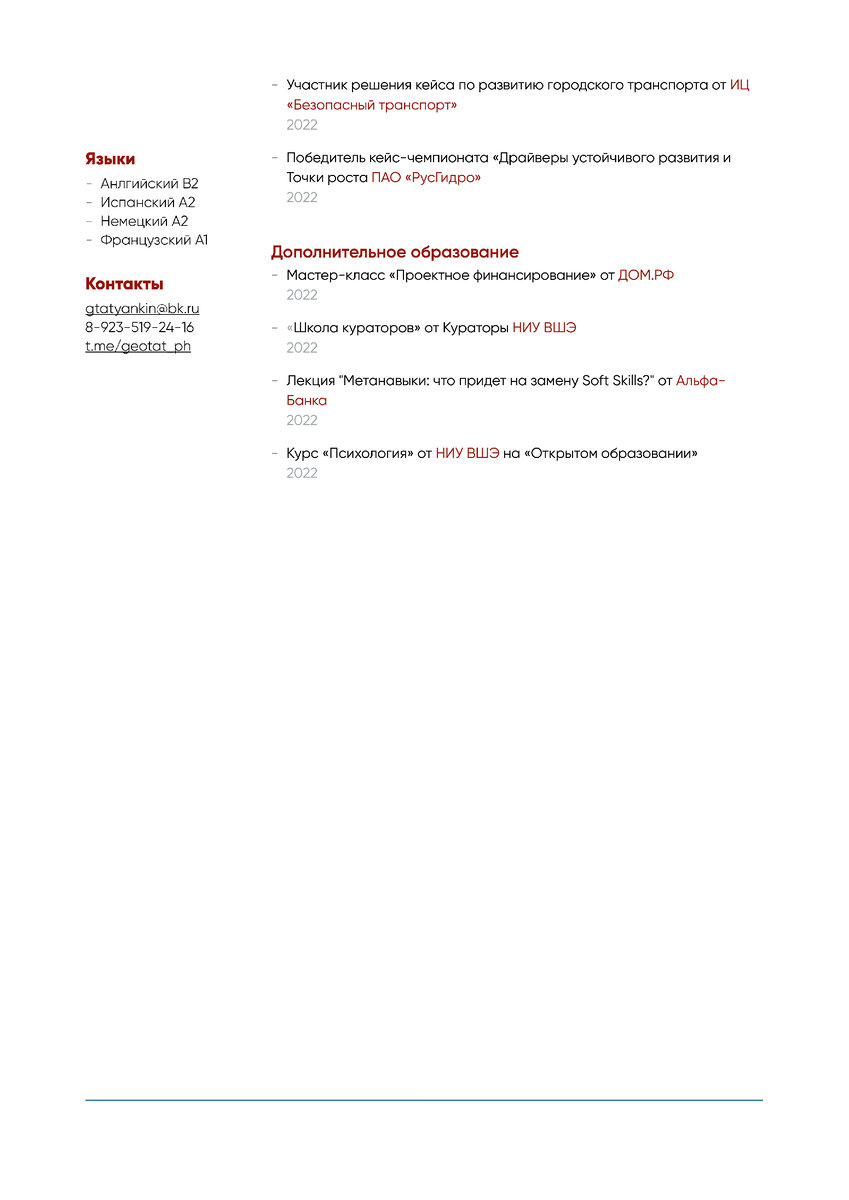 Моё резюме сейчас