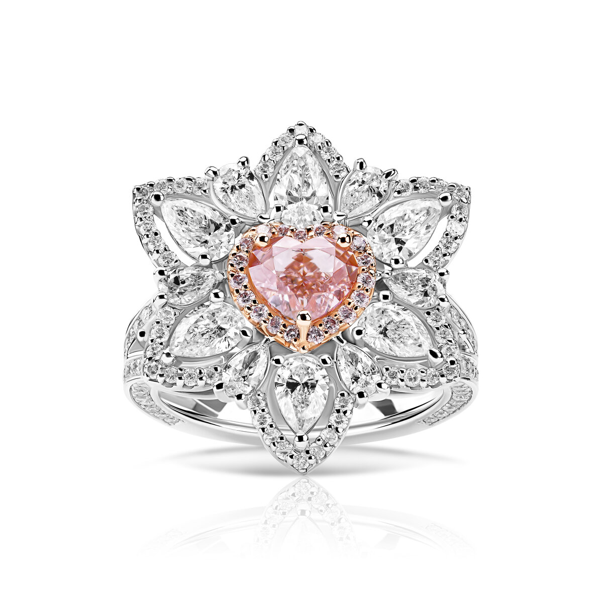 Кольцо с розовым и бесцветными бриллиантами