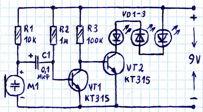 Схема простейшей акустической светомузыки