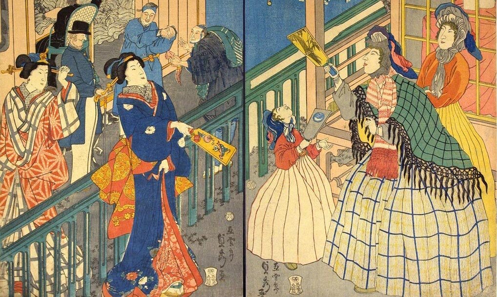 «Истинный вид йокогамского торгового двора» Утагава Садахиде, 1861 год / Чикагский институт искусств / ukiyo-e.org