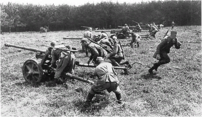 На переднем плане трофейные немецкие 50-мм ПТО.