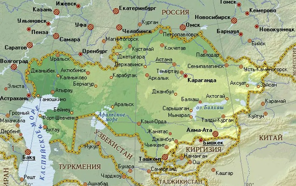 Карта границ россии и казахстана