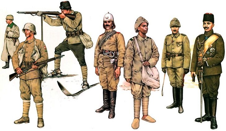 Униформа солдат и офицеров турецкой армии в период Первой мировой войны.