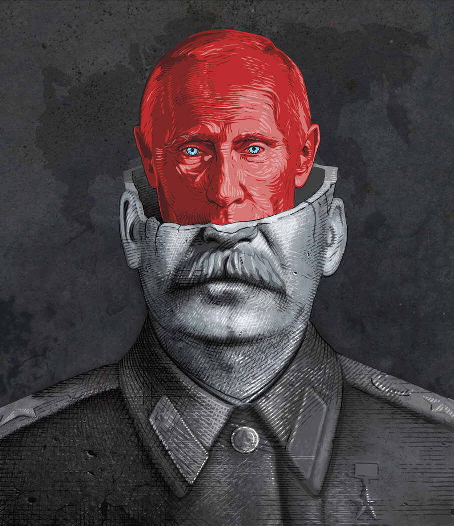 Кровавые тираны - они такие. Эту картинку можно понять двояко. Либо даже после смерти Сталин продолжает влиять на современное общество, либо Путин копошился в мозгах генералиссимуса задолго до того, как стал богом украинцев и обложил налогами США.