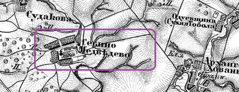 Село Себино на карте XIX века.