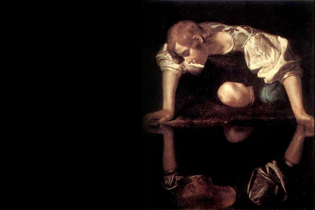 Караваджо Микеланджело Меризи.Нарцисс у ручья. 1598–1599. Национальная галерея античного искусства, Рим.