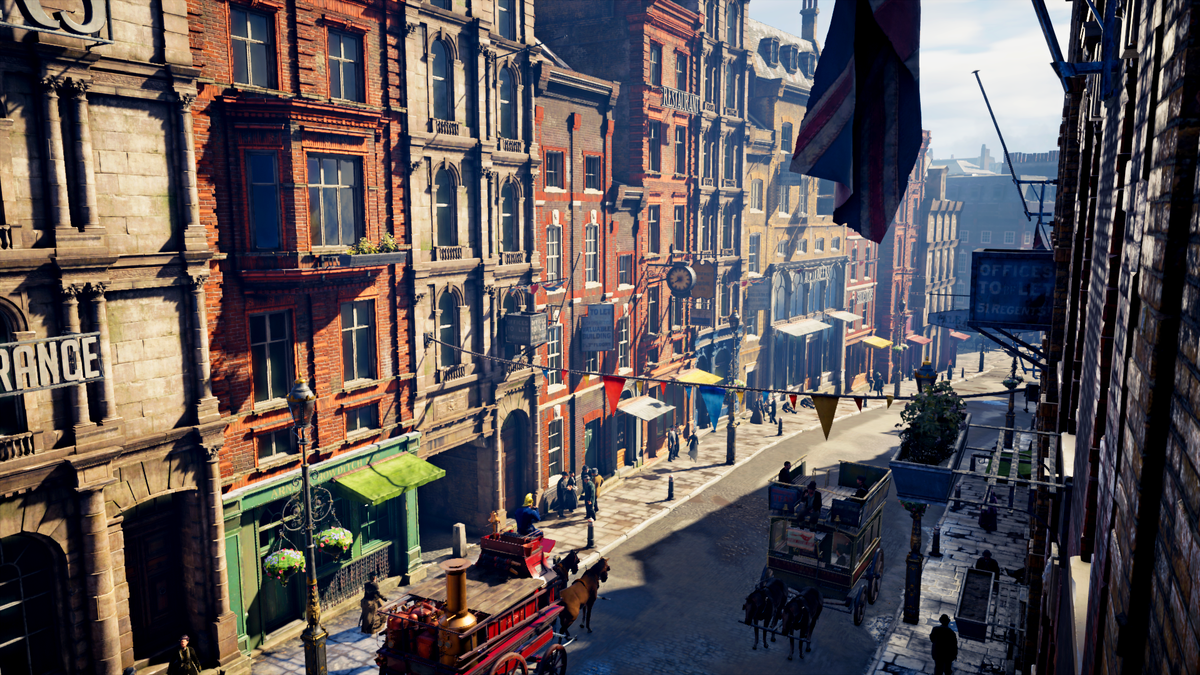 Снимок из Assassin's Creed Syndicate, где изображён Лондон 1868 года, во времена Промышленной революции