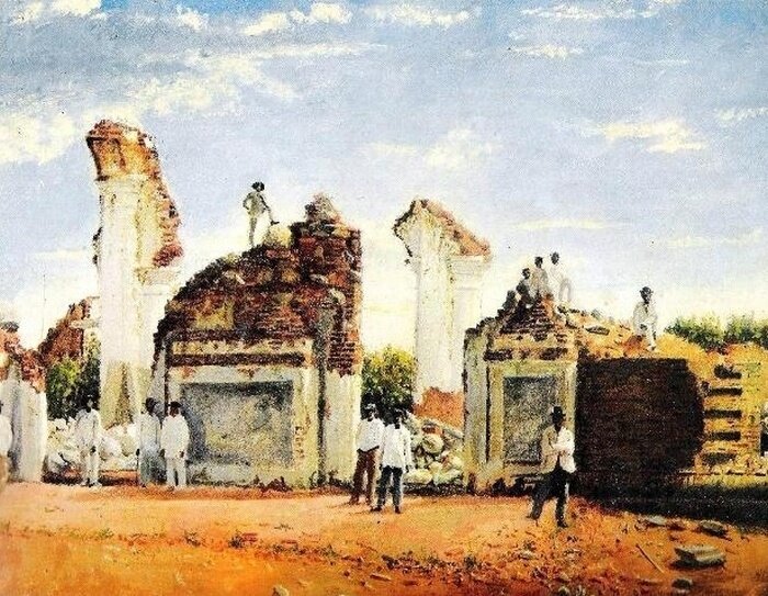 Кристобаль Рохас. Руины церкви Куа после землетрясения. 1882