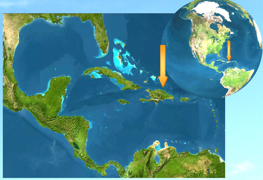 Расположение острова Эспаньола (современный Гаити) на карте мира. 