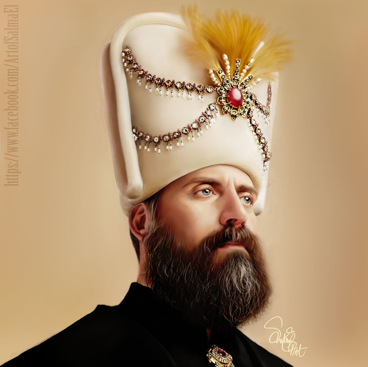 Портрет актера Халита Эргенча в роли Султана Сулеймана в сериале «Великолепный век» / © Salma El / salmaelart.artstation.com