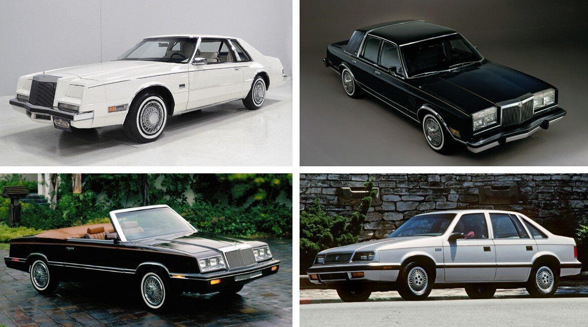 Imperial(1981),New Yorker Fifth Avenue(1982),LeBaron Convertible (1982),LeBaron GTS (1985).