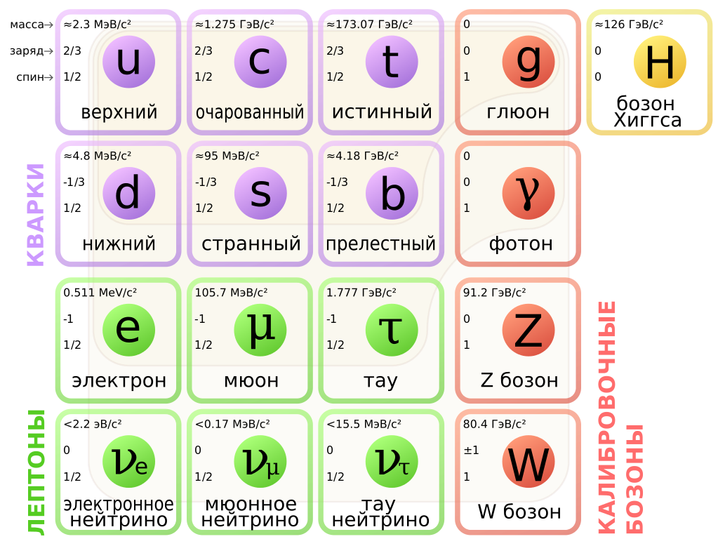 Стандартная модель элементарных частиц
Lord Akryl / wikimedia commons / CC BY-SA 4.0
